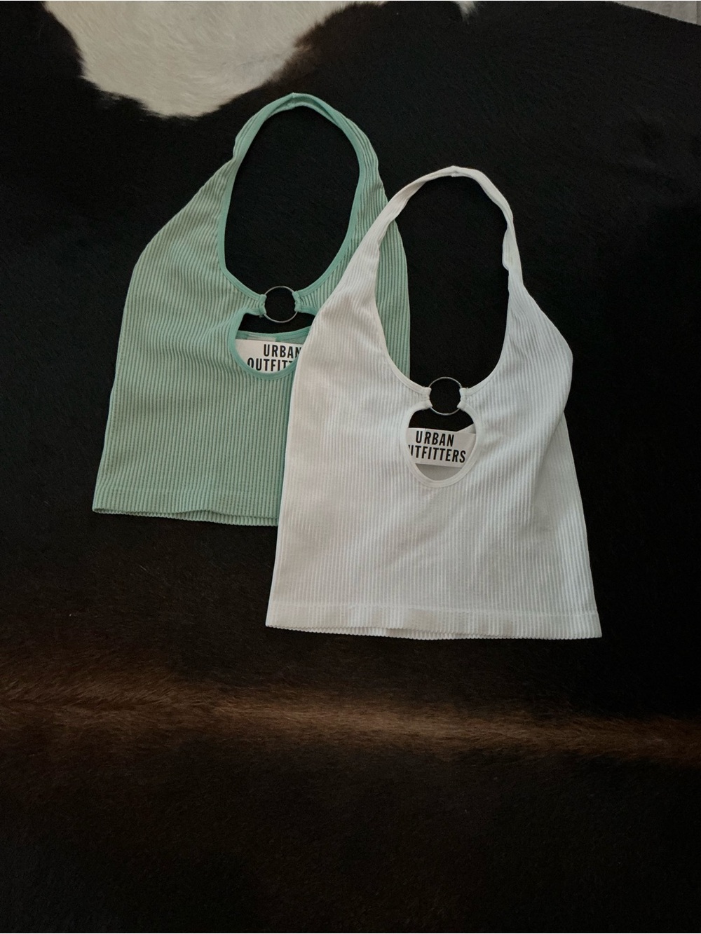 Urban Outfitters Halter Crop Top Duo — White & Sage  L